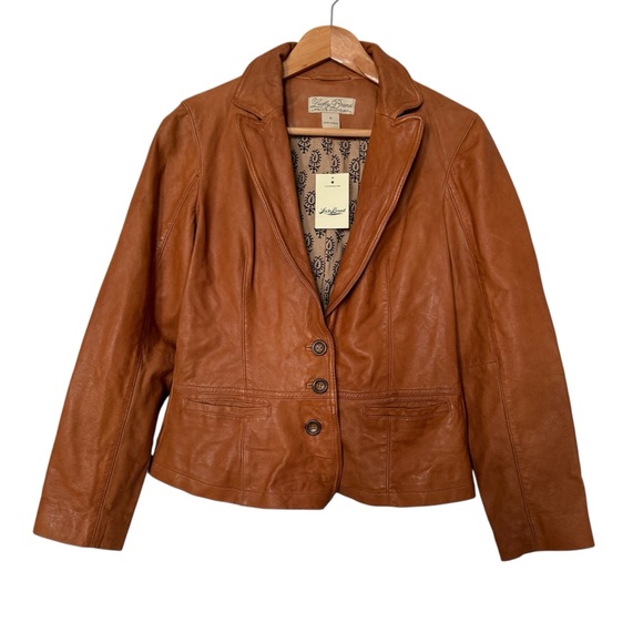 Lucky Brand Lamb Leather Cropped Camel Blazer Jacket Size Small NWT - Picture 1 of 10